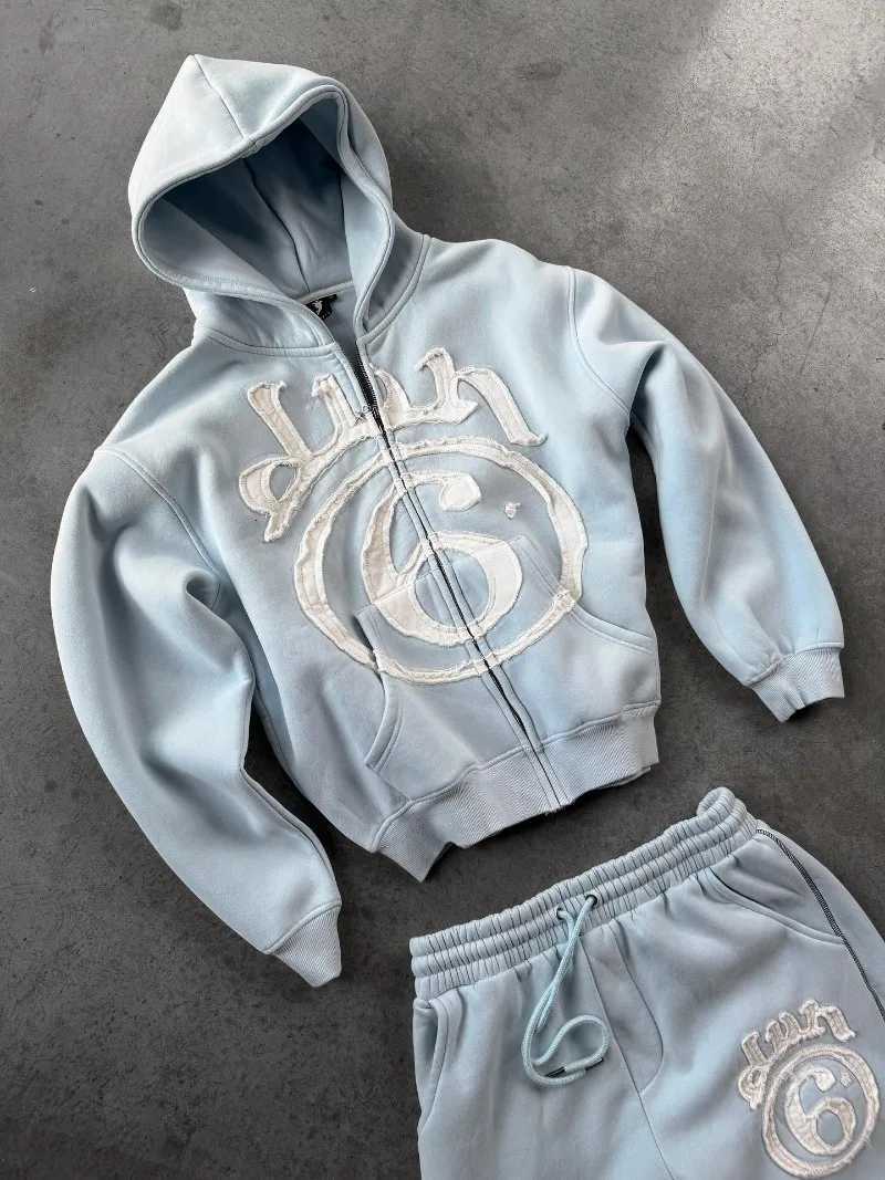 Y2K Clothing New Fashion Letter Embroidery Patch Zipper Hooded Sweater Men Gothic Harajuku Hip Hop Popular Casual Sweatshirt W251020