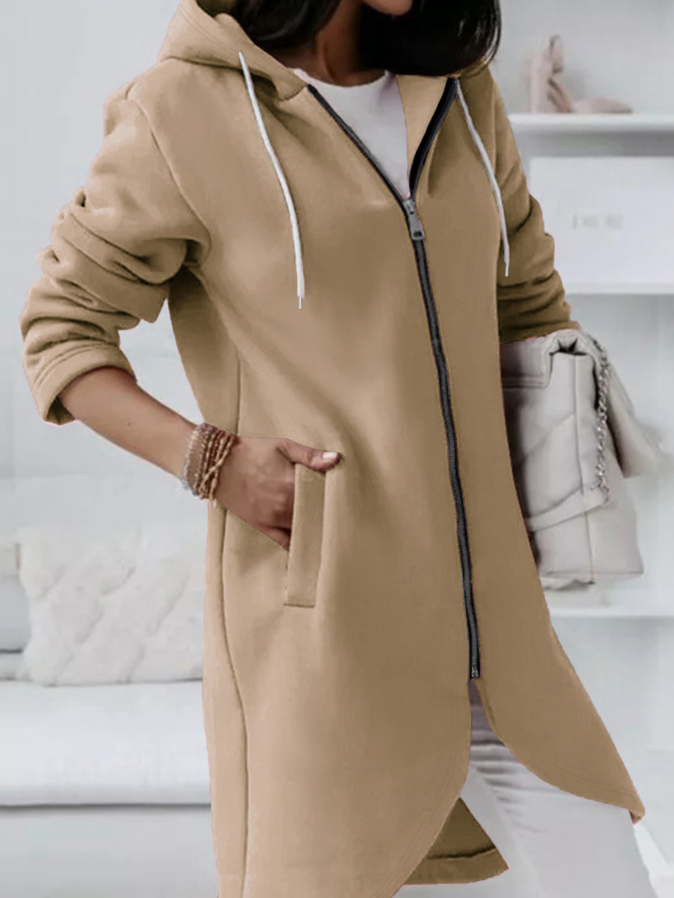Women's Autumn & Winter Mid - Length Hooded Jacket, Fashion Slim - Fitting Office & Casual Japanese Sweatshirt Coat-CF23582