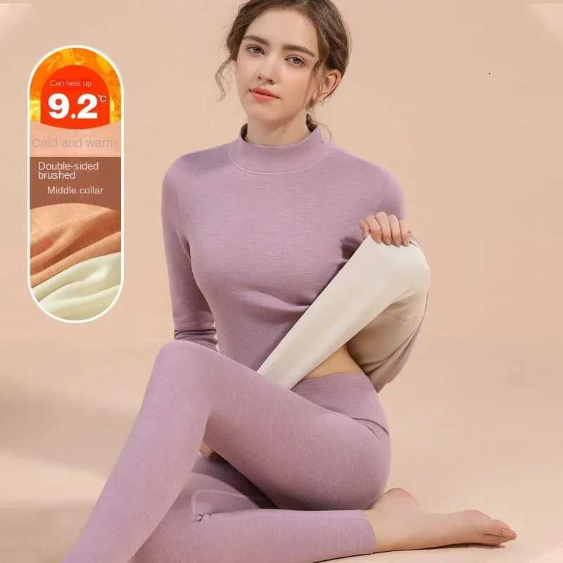 Thermal Underwear Sets for Women Midhigh Collar Winter Warmth High Stretch Base Thick Velvet Tops Trousers Seamless LingerieT251020