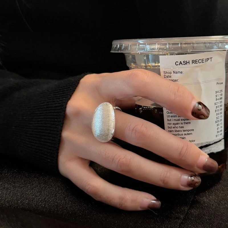 925 Sterling Silver Open Finger Ring Matte Oval Asymmetric Geometric Stackable Punk For Women Jewelry Gift Dropship J251020