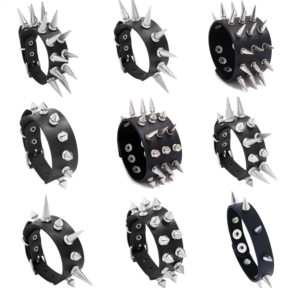 DIEZI Personality Hip Hop Men Spiked Rock Bracelet Bangle Women Vintage Punk Cosplay Black PU Leather Wrap Bracelet Jewelry 251020