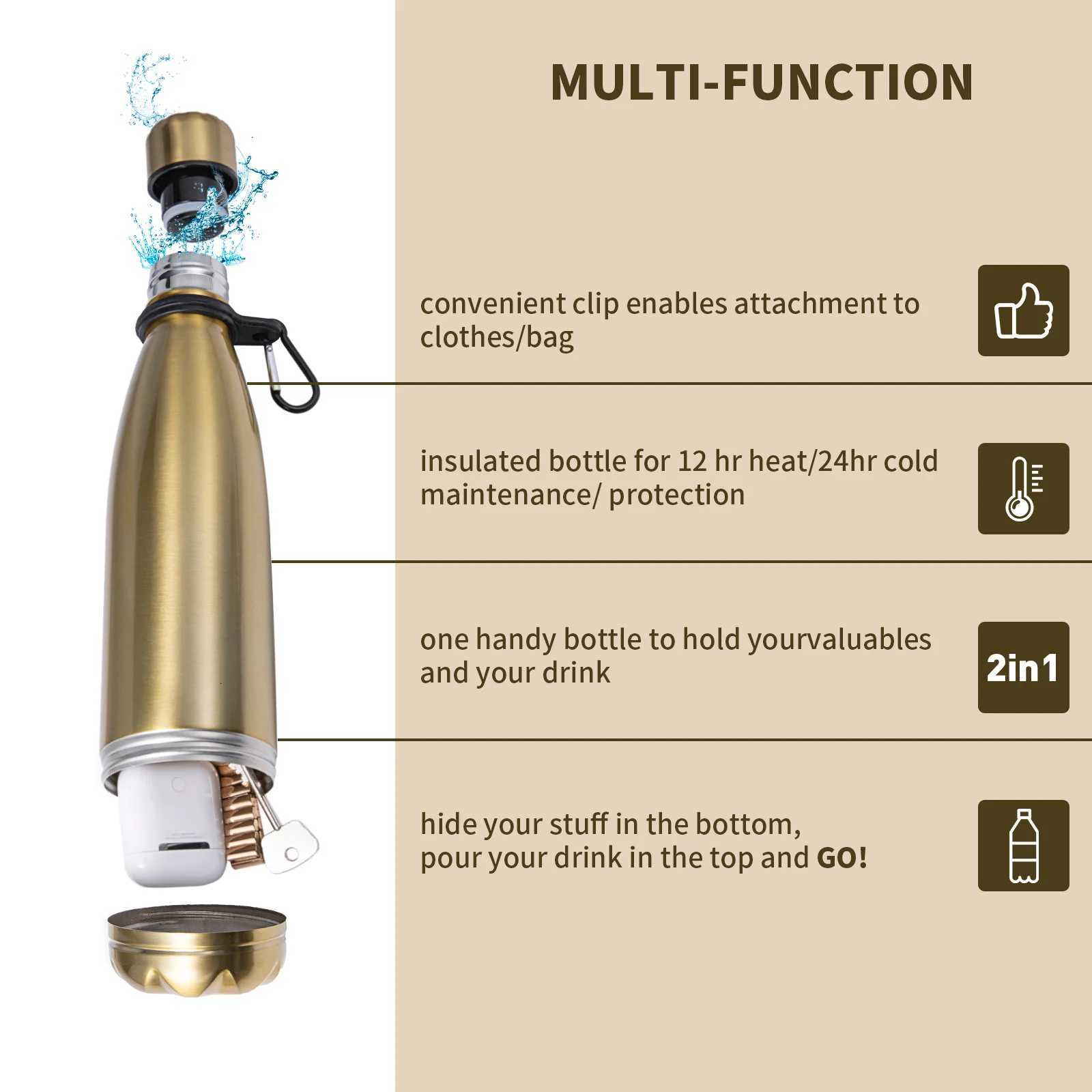 Water Bottle Stainless Steel Diversion Safe Made with Hidden Compartment for Keys Cash and Valuables Y251020