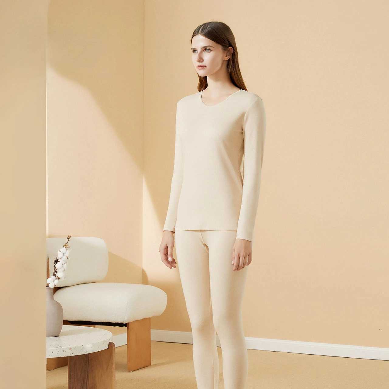 Colorful Cotton Beige Thermal Suit Top Pants Autumn and Winter Bottoming Shirt Soft Plus Cotton Thermal Underwear WomenT251020