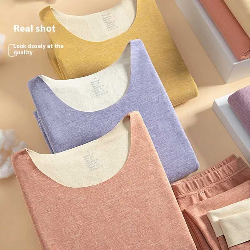 Autumn and Winter Nonmarking Womens Mens Thermal Underwear Set of Thickened Qiu Yi Qiu Pants De Velvet Winter Bottoming ShirtT251020