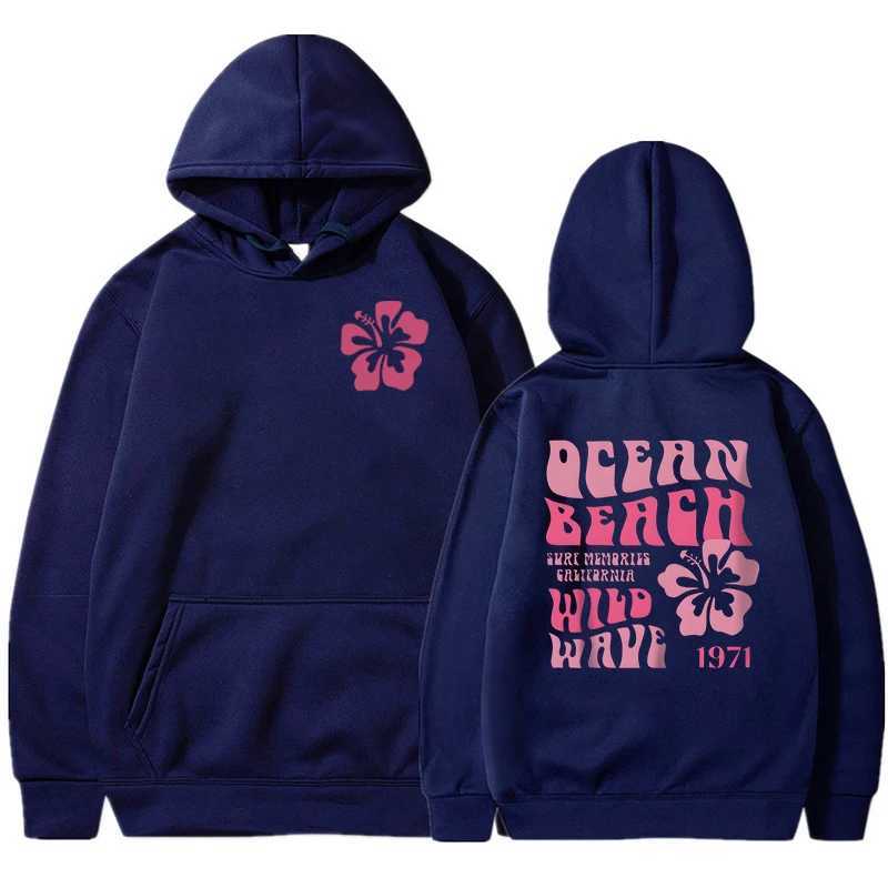 Ocean Beach Wild Wave Printed Y2K Hoodies Women Fashion Aesthetic Pink Floral Streetwear Autumn Long Sleeve Hip Hop Sweatshirt W251020
