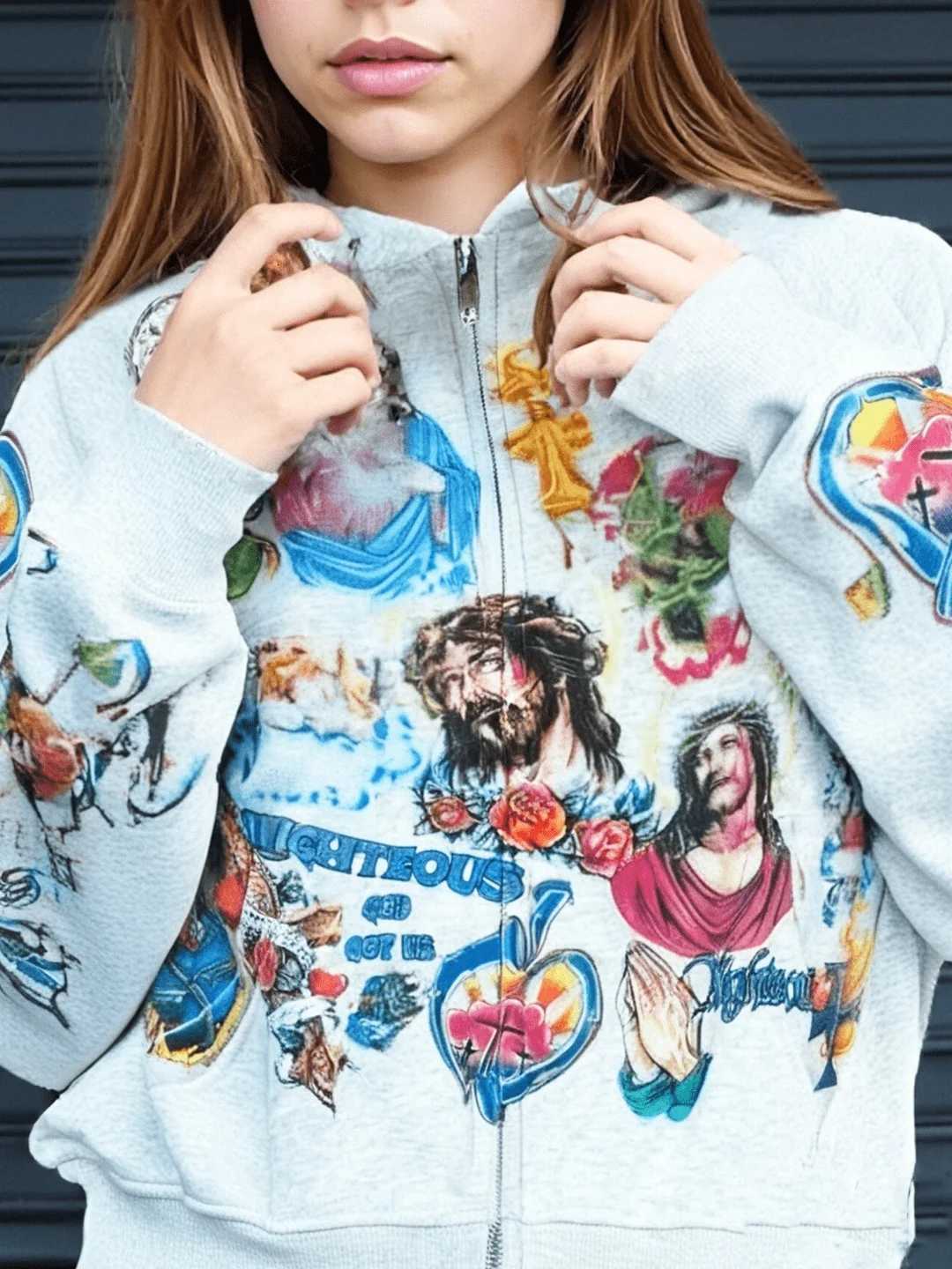 Womens Zip Up Hoodies Jacket Graphic Print Long Sleeve Sweatshirt Jacket with Pocket W251020