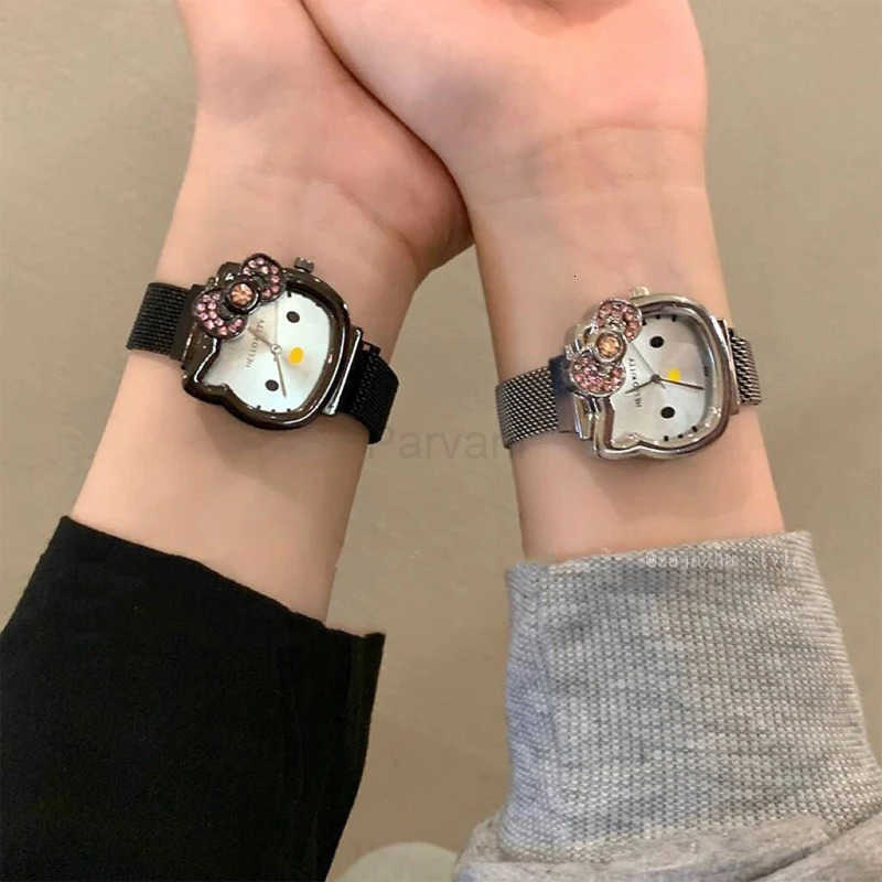 Sanrio Cute Sanrio HelloKitty Diamond Watch Fashion Kawaii Pink Woman Gold Sliver Metal Magnetic Couple Watche Girlfriend Birthday Gift L251020