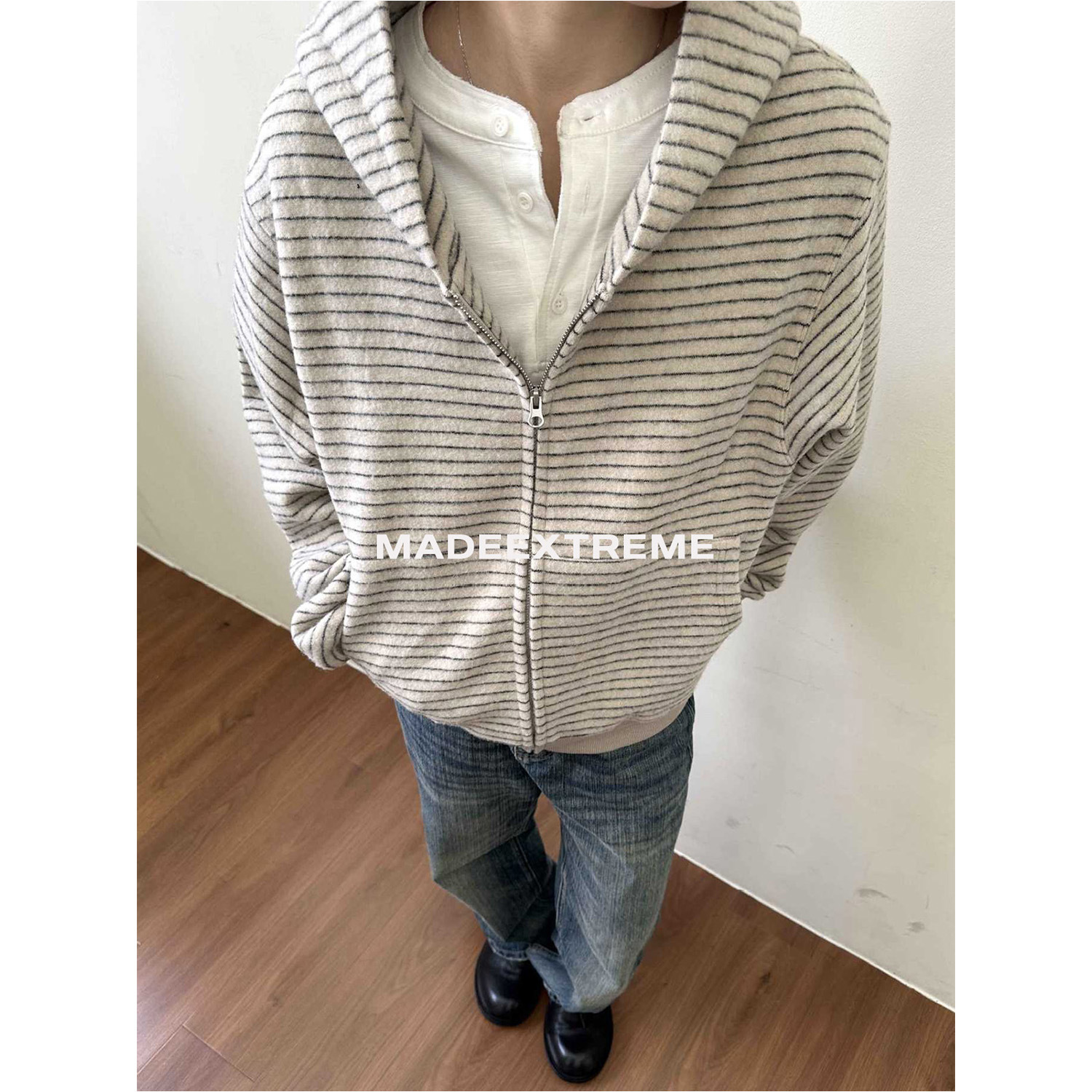 EME Early Autumn New Striped Fleece Comfortable Commuting Daily Designer Hoodie Jacket Tracksuit Men Polo Veste Coat Zipper Casual Hooded Loose Boxy S