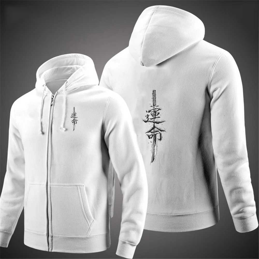 Japanese samurai sword fate pattern 2025 Men New Long Sleeves Cotton Solid Color Zipper Hoodies Sweatshirt Fashionable Coat W251020