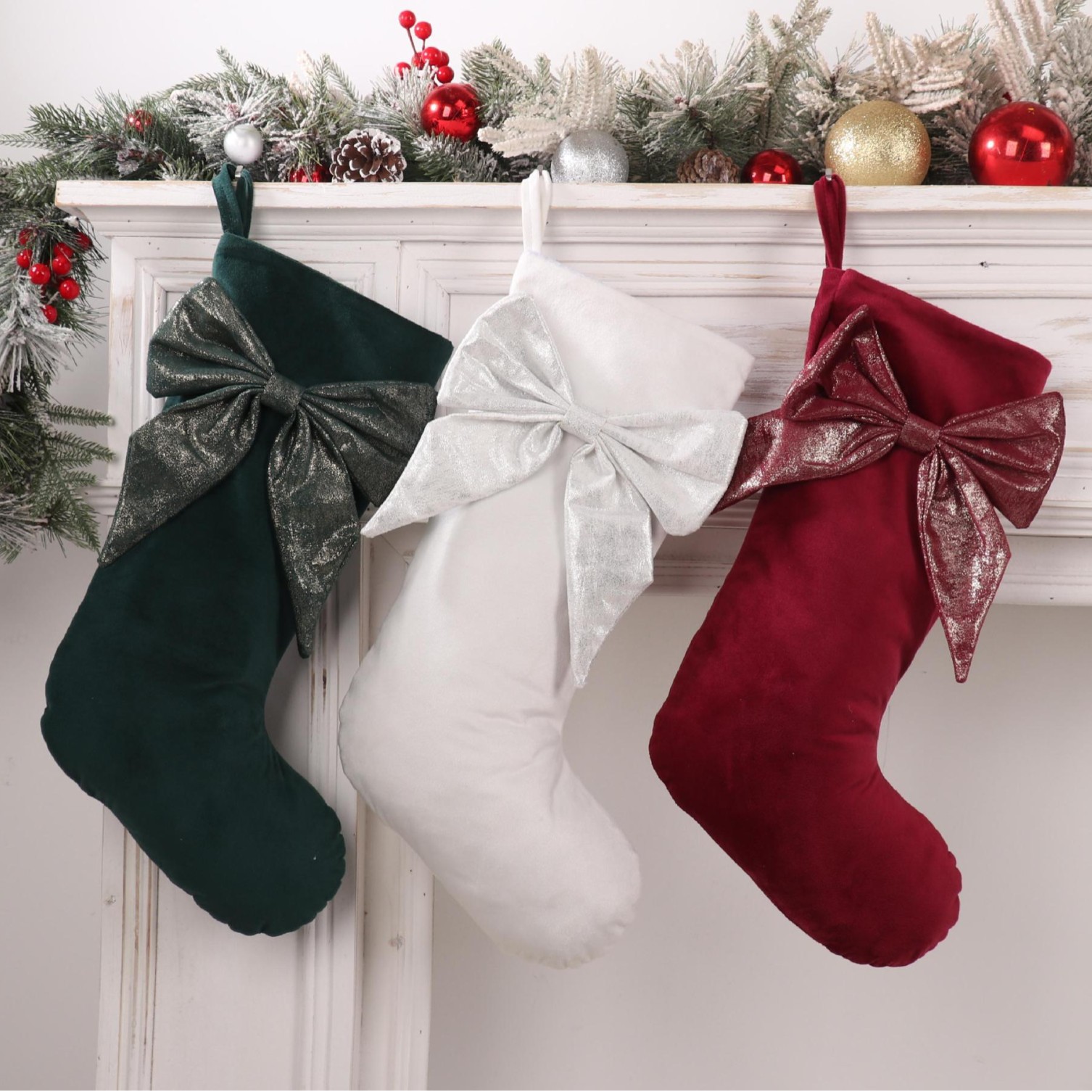 2025 New Christmas Stocking In Stock - Bowknot Design, Hanging Gift Bag for Xmas Tree Decoration