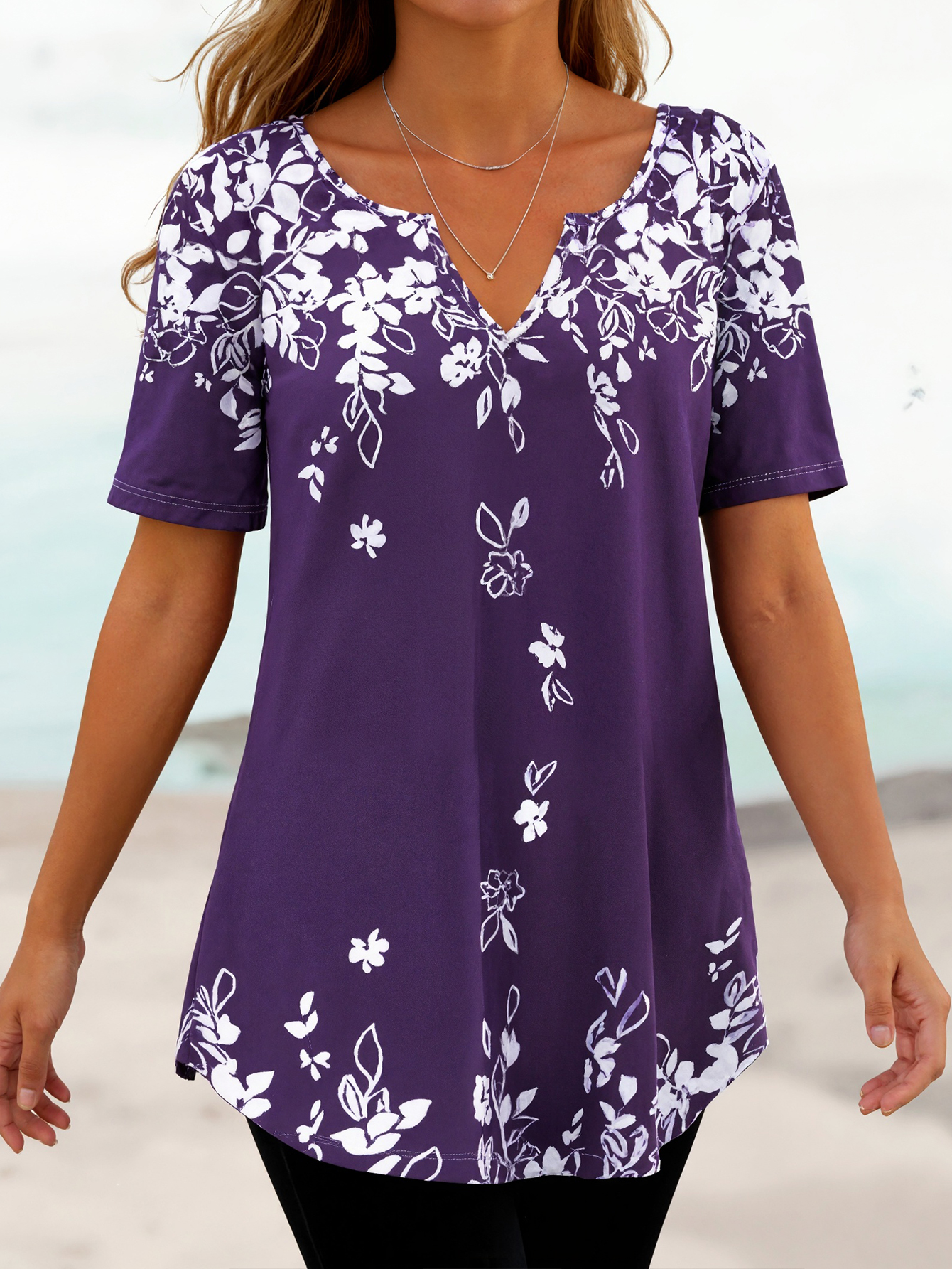 Women's Spring & Autumn Floral Printed Casual Vacation Top, Versatile Milk Silk Blouse-CF24362