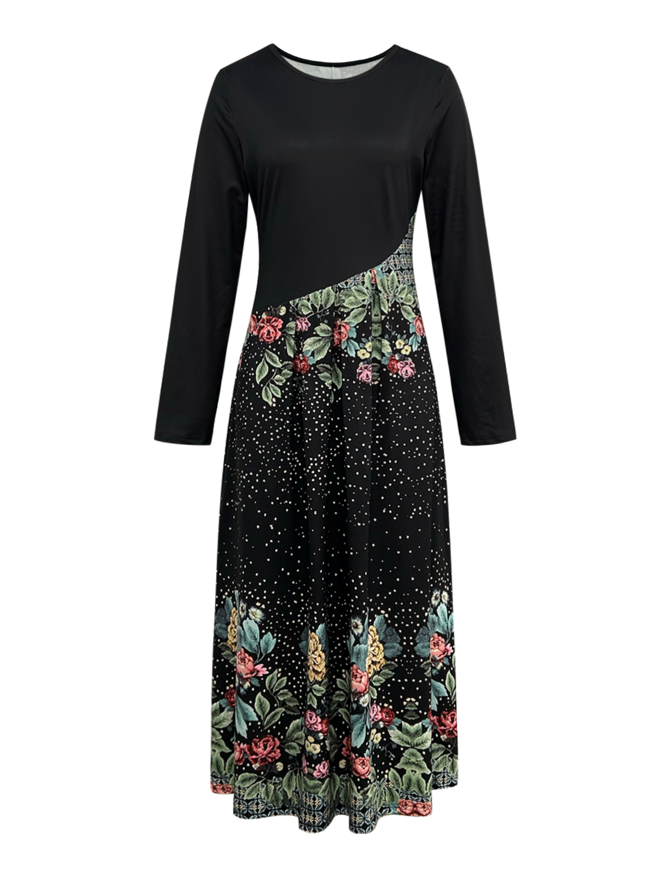 Women's Autumn & Winter Floral Printed Long - Sleeve Midi Dress, Casual Commute & Party Milk Silk DressCF55431