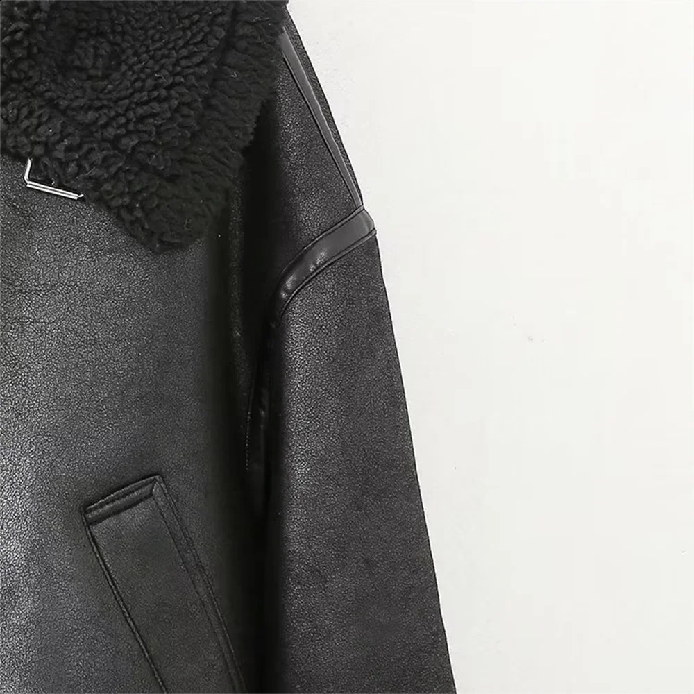 Womens Jacket with Collar Long Sleeve Zipper Pocket Double sided Motorcycle Style Spring 251021