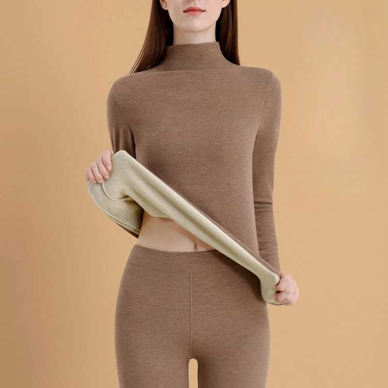 Wool Silk Half Turtleneck Thermal Underwear Sets Womens Winter Long Sleeve Shirts High Waist Pants Long Johns Set NightdressT251020