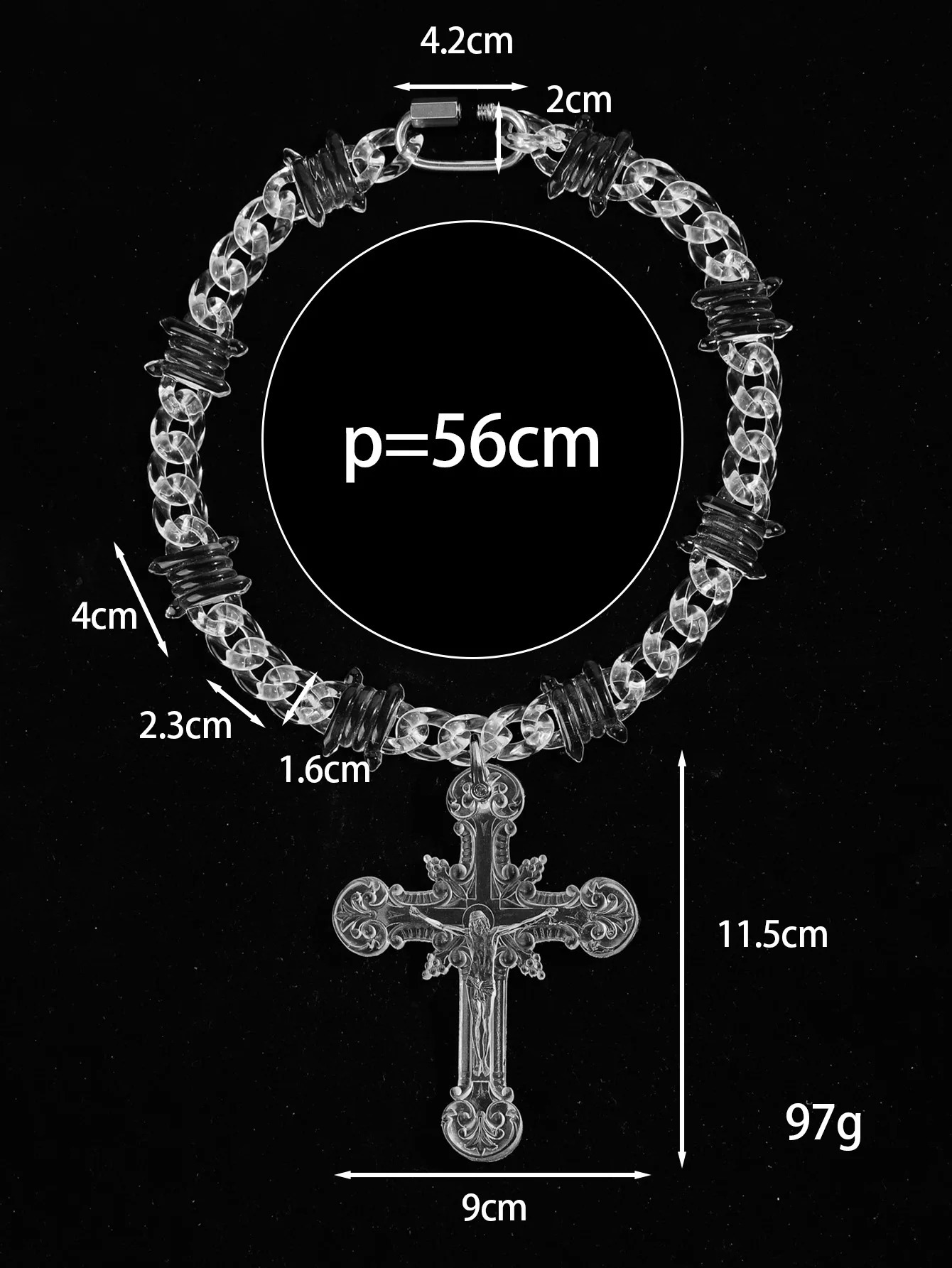 Iridescent Clear Big Jesus Christ Cross Acrylic Pendant Necklace for Women Men HipHop Barbed Wire Chain Necklace Jewelry Gift 251017