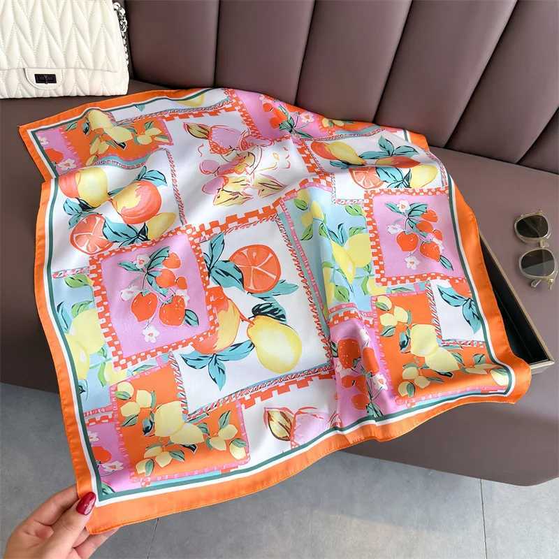 Luxury Womens Summer 70x70cm Square Silk Scarf Lemon Printed with Flowers Scarves Hair Band Yellow Shawl Bandana Hijab Wrap11 D2510201