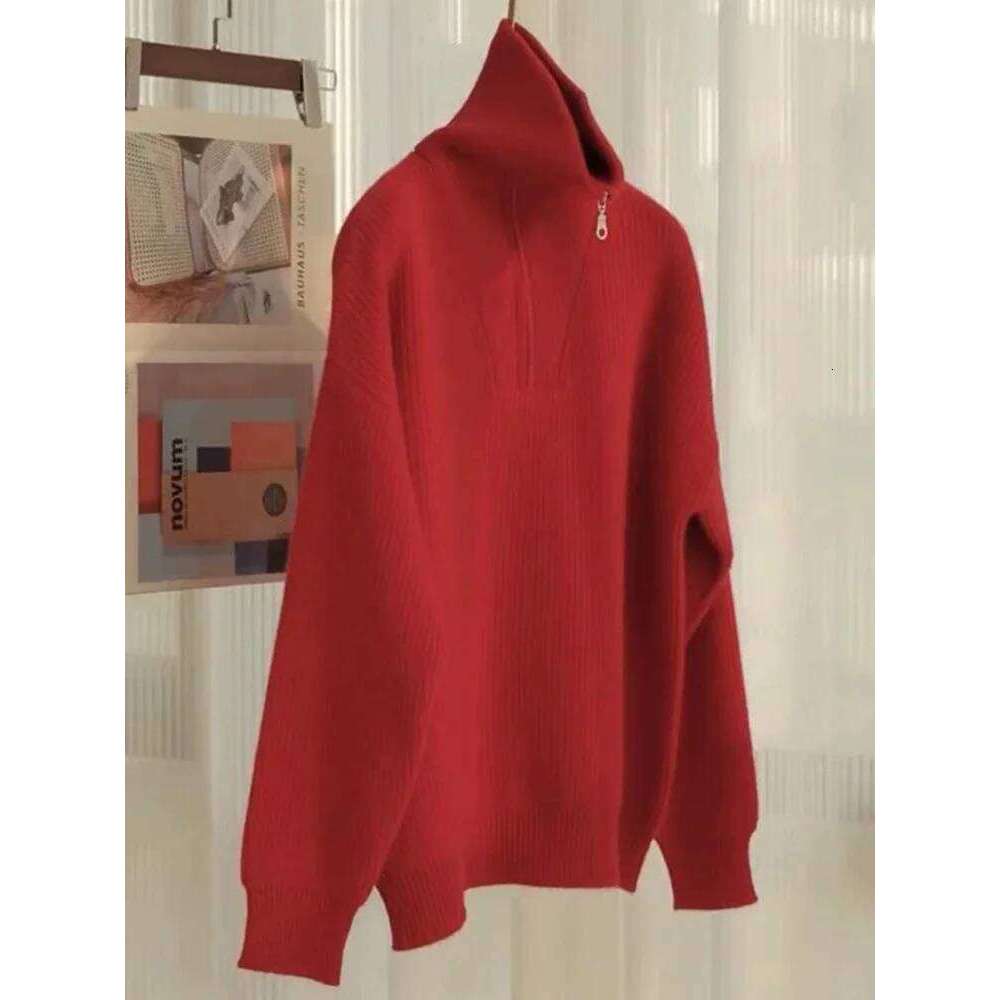 Red High-End Cashmere Sweater With Half Zipper Lapel Year Of The Dragon Design Knitwear For Men Women 251020 251020