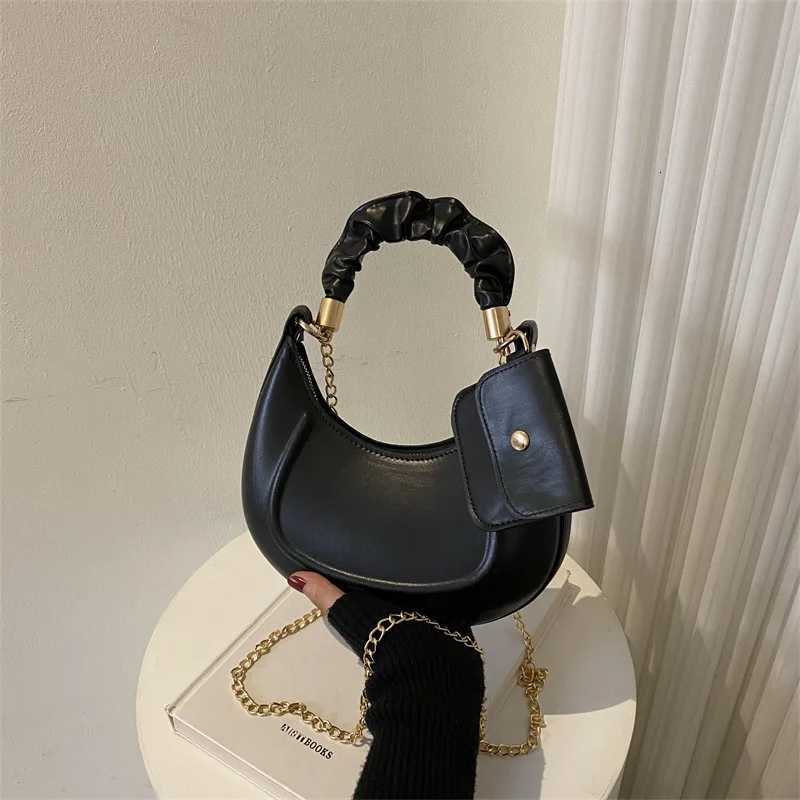Solid Color Leather Handbag with Small Bag Stylish Underarm Shoulder Bag Fashion Pleated Tote Bag Simple Chain Cross Body BagsT251020