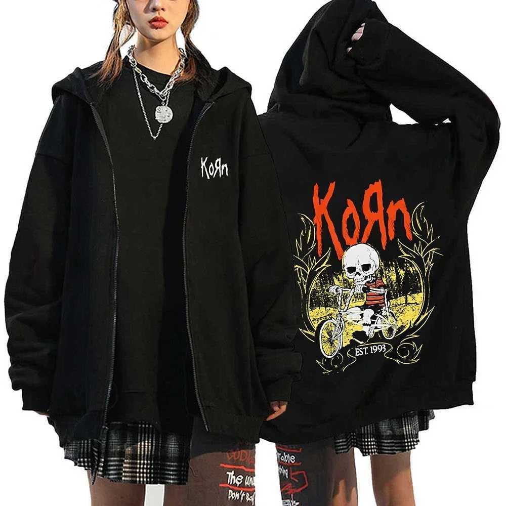 Korn Rock Hoodies WORLD TOUR Zipper Sweatshirts Korn Rock Metal Zip Up Jackets Fleece Oversized Jackets Coats Hip Hop Streetwear W251020