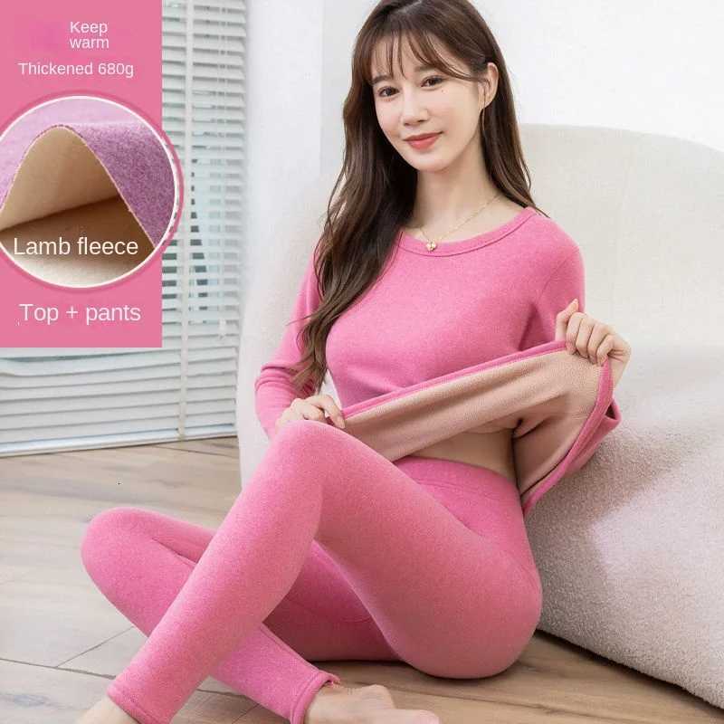 Thermal Underwear Women Suit Thicken Lamb Fleece High Elastic High Waist Long Johns Bottoming Two Piece Sets Thermos ClothingT251020