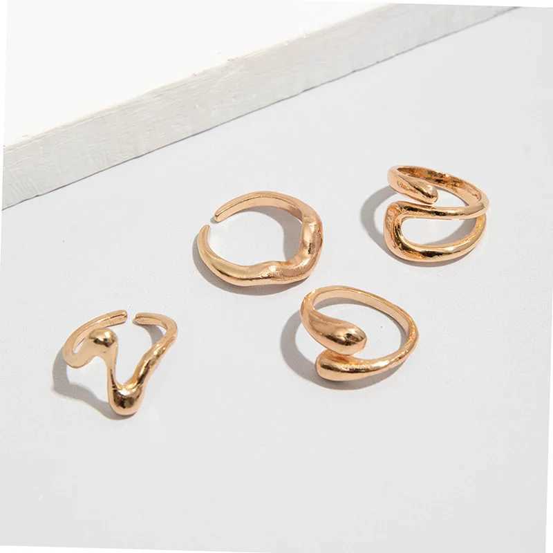 4PcsSet Fashion Gold Silver Color Irregular Geometric Open Rings For Women Men Punk Metal Adjustable Knuckle Joint Ring Jewelry J251020