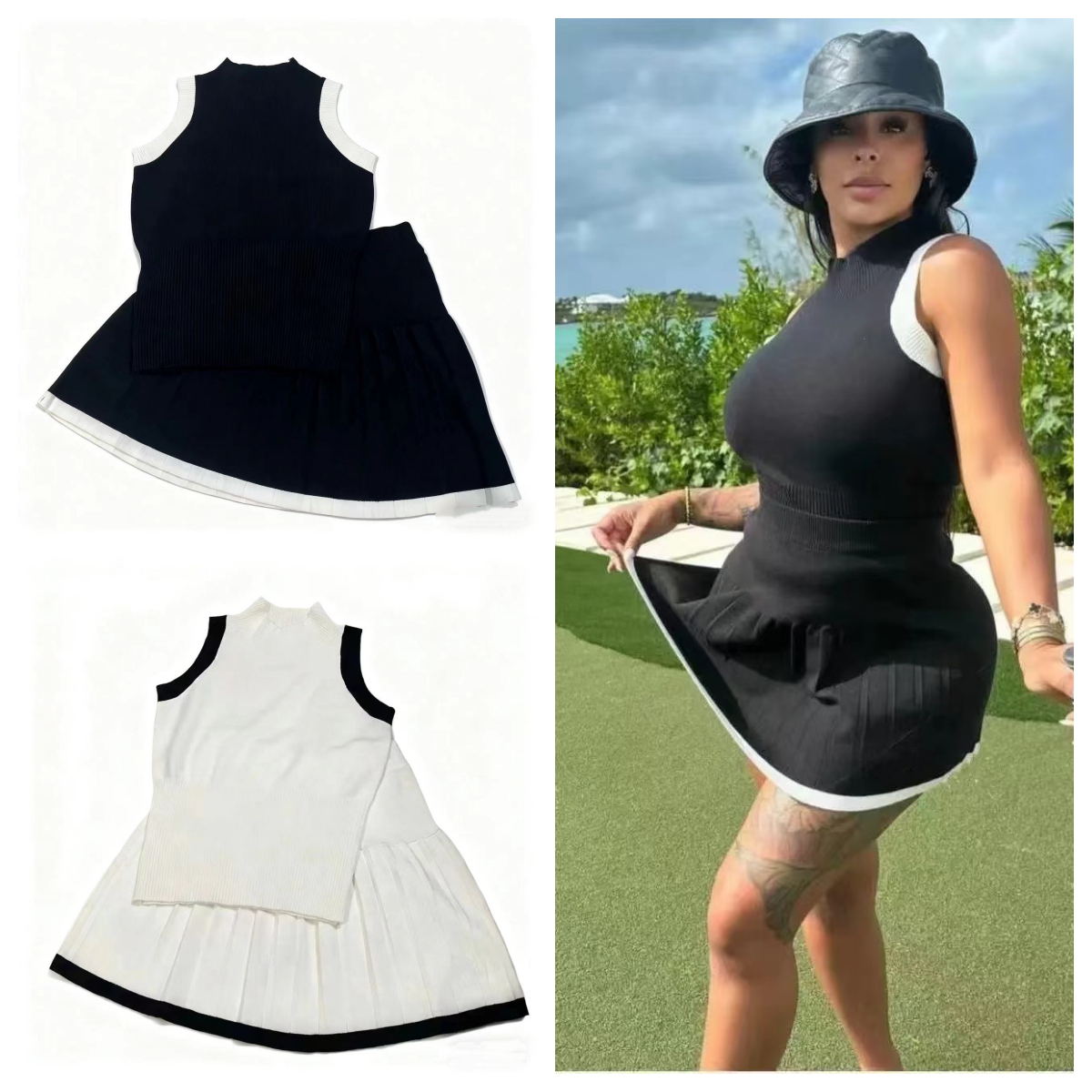 Clothes Woman Knitted Designer Skirt Set Fashion Two Piece Women Knits Tank Top Sweater And Pleated Half Skirts 2Pcs Luxury Brand Dresses