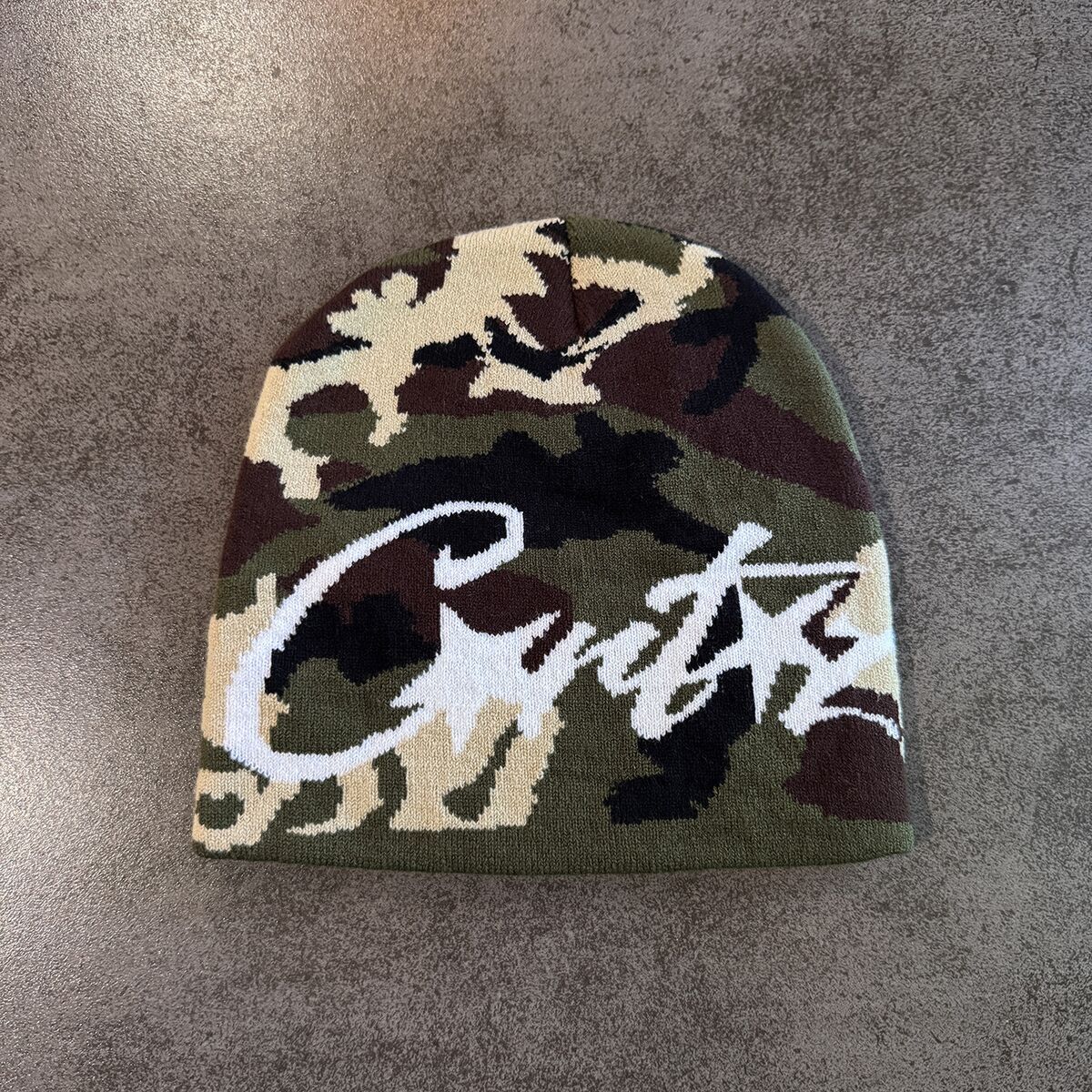 American retro letter camouflage knitted woolen hat for autumn and winter couples, street warm men and women, yuppie pullover cold hat