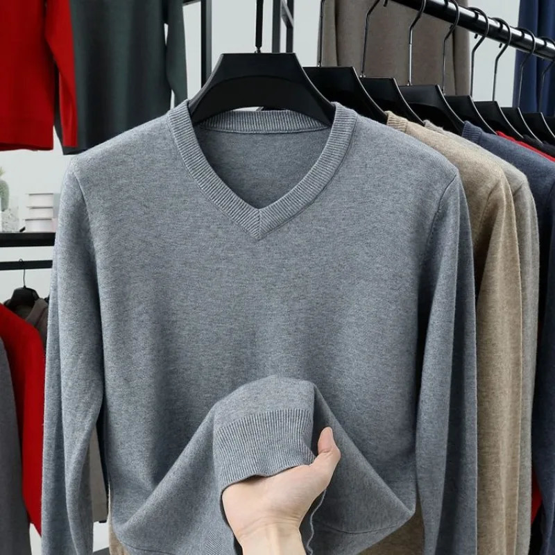 Mens Long Sleeve Knit Pullover Sweater Autumn Winter Soft Thermal Warm Classic Lightweight Black Light Gray 251015