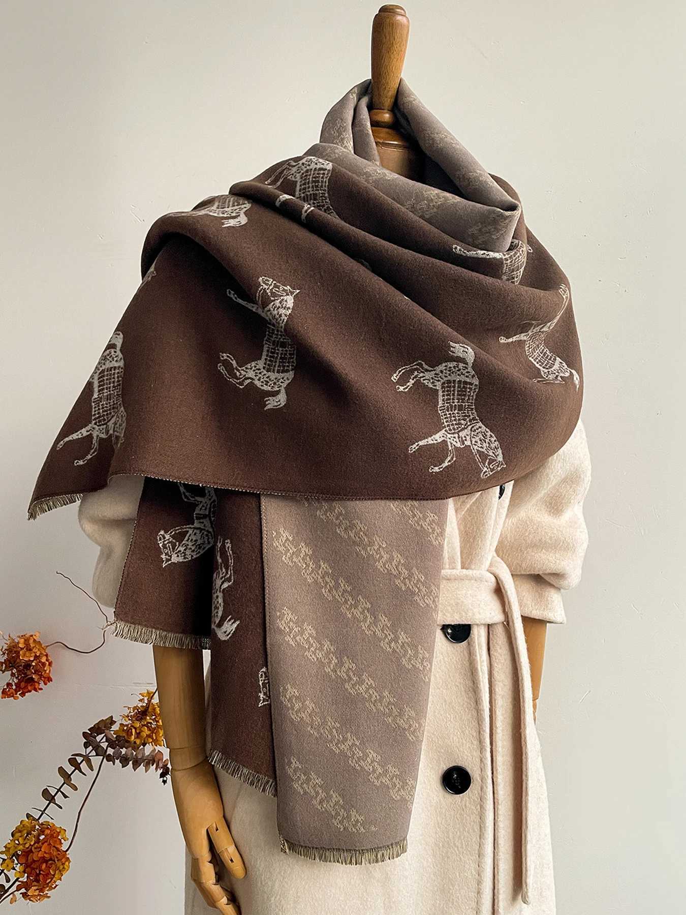 Womens Autumn Winter Faux Cashmere Scarf Warm NeckCare Shawl Wrap with New Jacquard Design Convertibility to a BlanketL251020