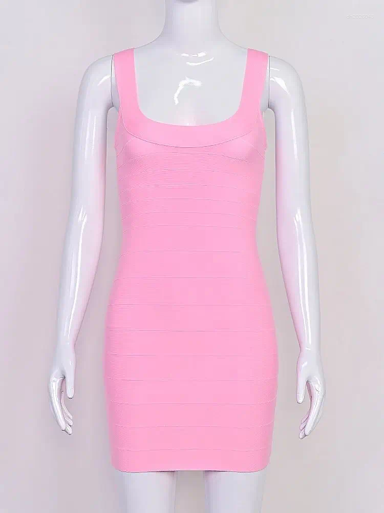 Casual Dresses BEAUKEY Trendy Pink Ginger Bandage Mini Party Dress Women Quality Sexy Bustier Backless Bodycon Club Birthday