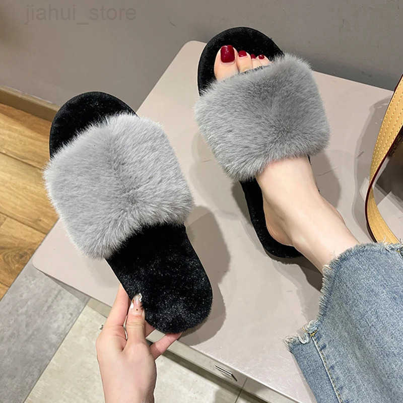Fluffy Slippers Women Home Autumn Winter Casual Designer Shoes Girls Indoor Plush Slides 2025 Fashion Elegant Flat Footwear Soft M251020