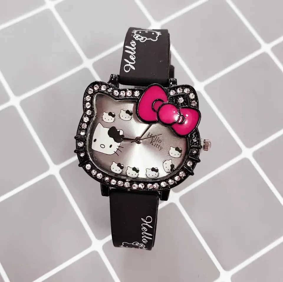 Sanrio 2025 New Hello Kitty Digital Quartz Watch Set Cat Head Cartoon Fashion Love Dial Leather Strap Children Clock Girl Birthday Gift L251020