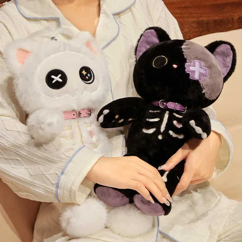 Kawaii Black Skeleton Cat Plush Toy Creative Stuffed Animal Fluffly Gothic Skull Kitten for Kids Halloween Gifts J251020