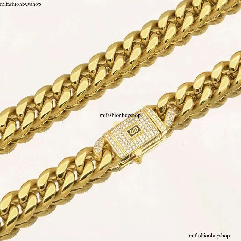 Hip Hop Bling Iced Out Gold Color Stainless Steel CZ Cuban Miami Necklace Link Chain for Men Rapper Jewelry