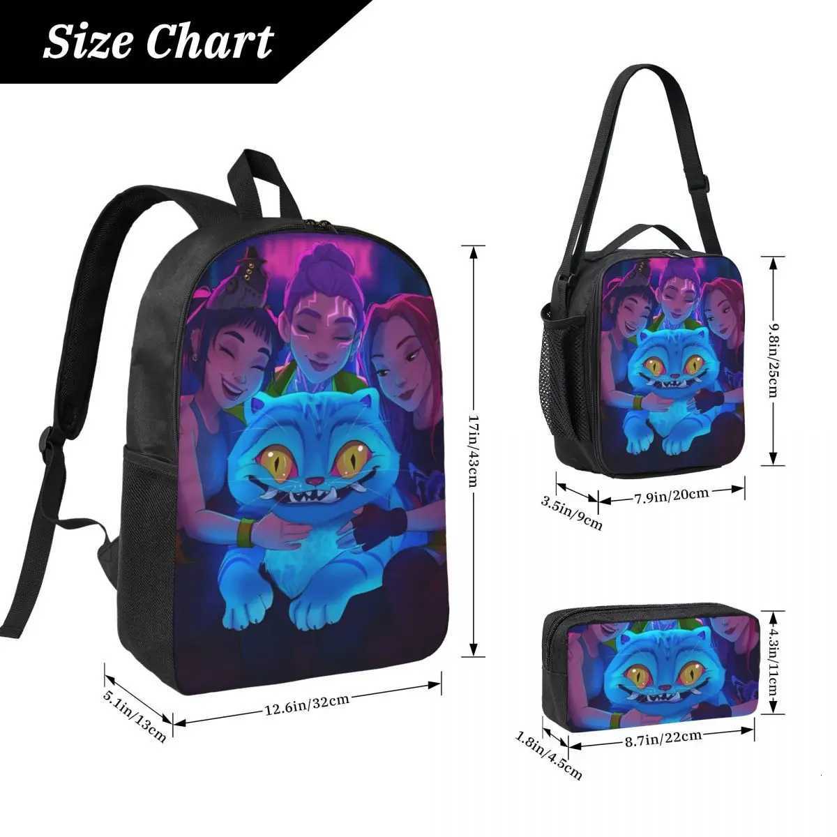 3Pcs Kpop Demon Hunters Huntrix Backpack Set for Kids Pencil Boxes Bookbag Sets with Lunch Box For School Students KnapsackW251020