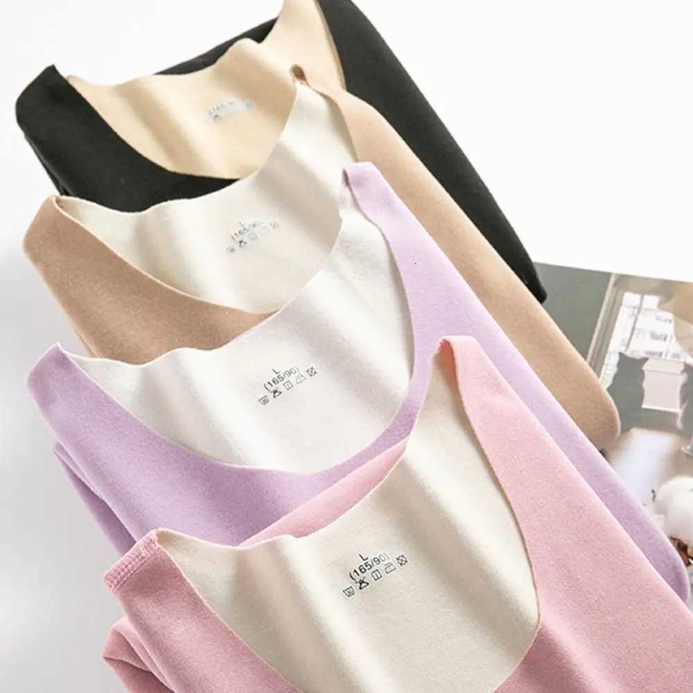 Solid Color Nylon TShirt German Fleece Long Johns Set Korean Style Sleepwear Women Thermal Underwear Elastic UnderwearT251020