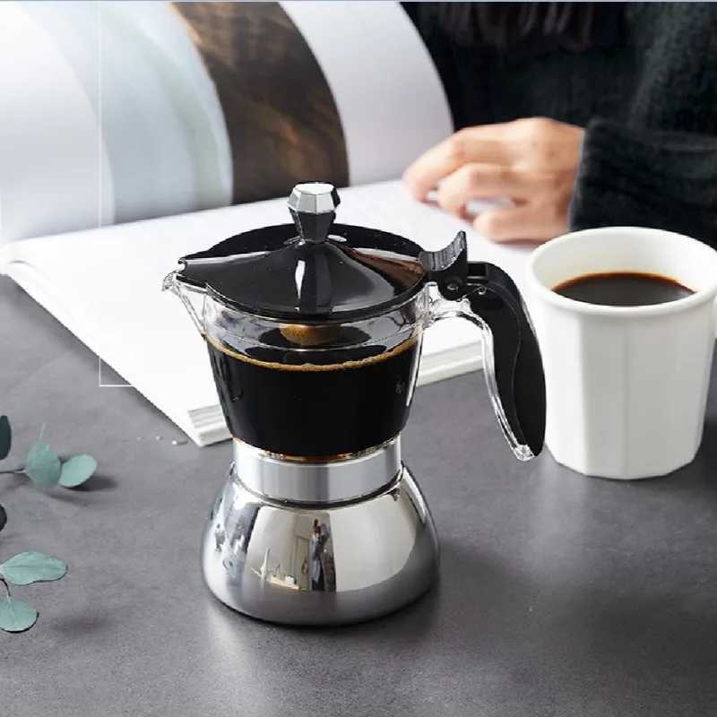 Transparent Moka Pot 46 Cups Household resso Italian Coffee Brewing Kettle for Electric Stove Stainless Steel Moka Pot Y251020