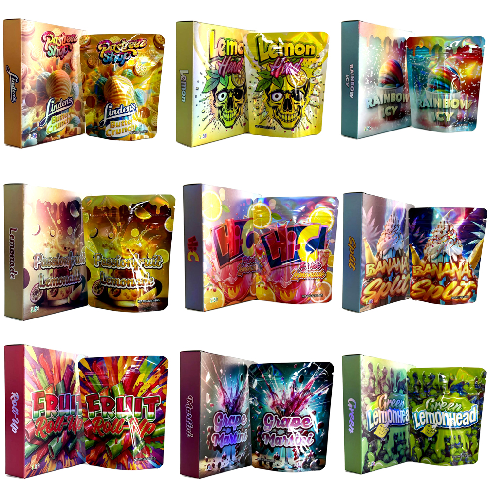 Various Styles 3.5 G Mylar Bags With Box Empty Packaging Boxes And Zipper Plastic Pouch Storage Case Container