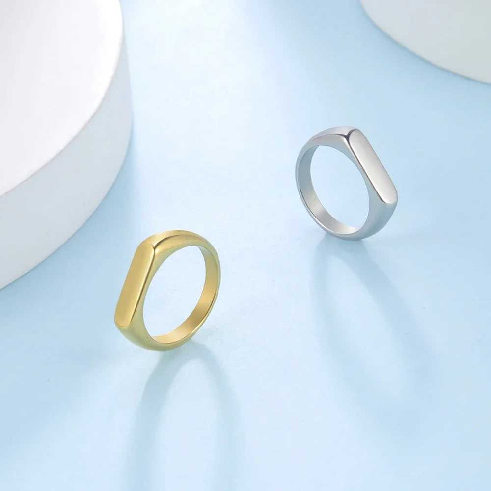 Skyrim Minimalist Signet Rings Women Men Stainless Steel Wide Rectangle Geometric Rings Fashion Wedding Jewelry Gift J251020