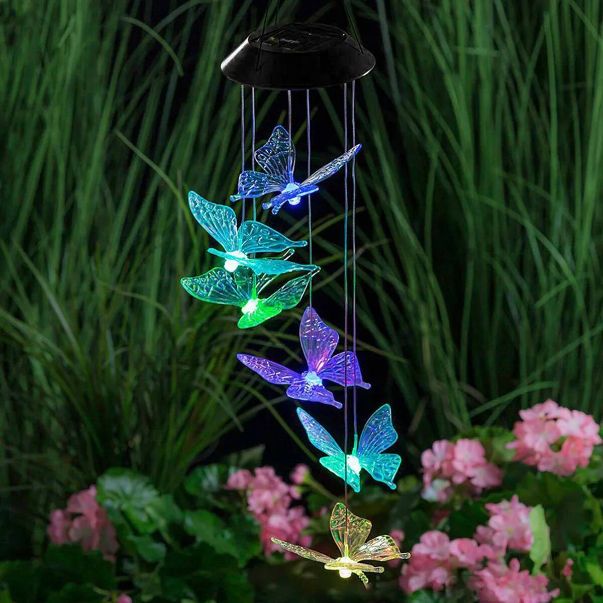 Butterfly Solar Wind Chime 120mAh Multicolor Light Waterproof Chandelier with Bell for Garden Home Yard Lawn Decoration ddmysept