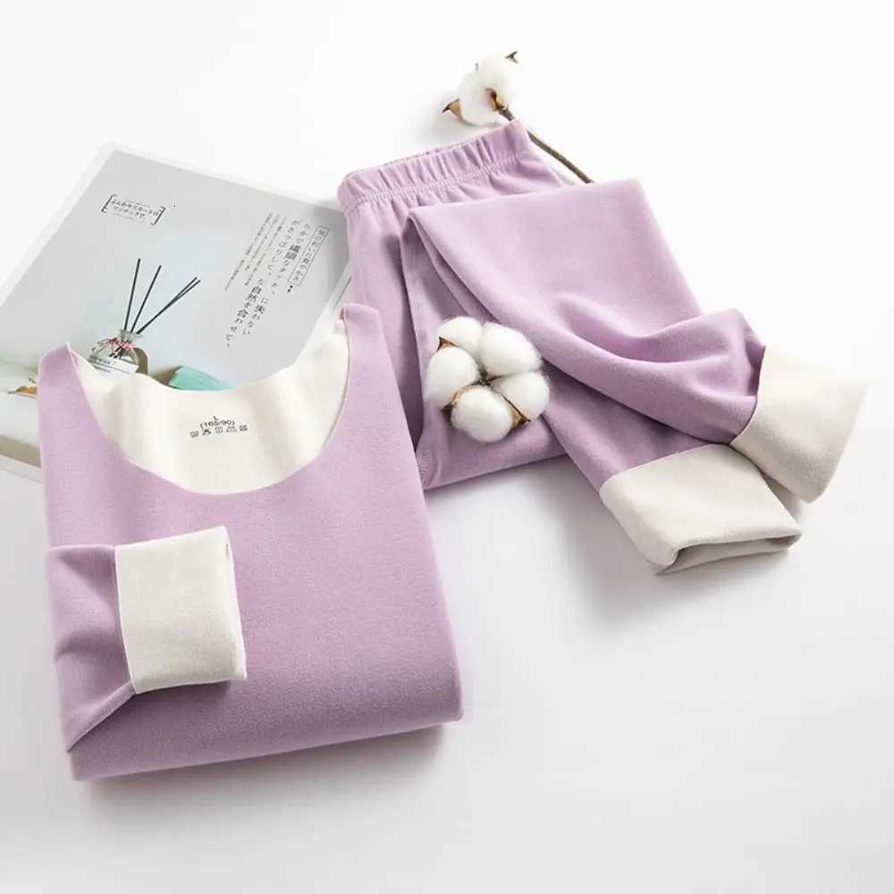 Solid Color Nylon TShirt German Fleece Long Johns Set Korean Style Sleepwear Women Thermal Underwear Elastic UnderwearT251020