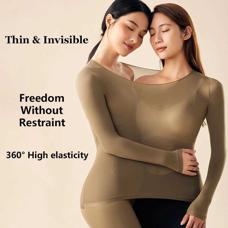 Seamless Thermal Underwear Set Womens Ultrathin Highly Elastic Set Comfortable Long Sleeve Warm Innerwear 2Pcs Casual SuitT251020