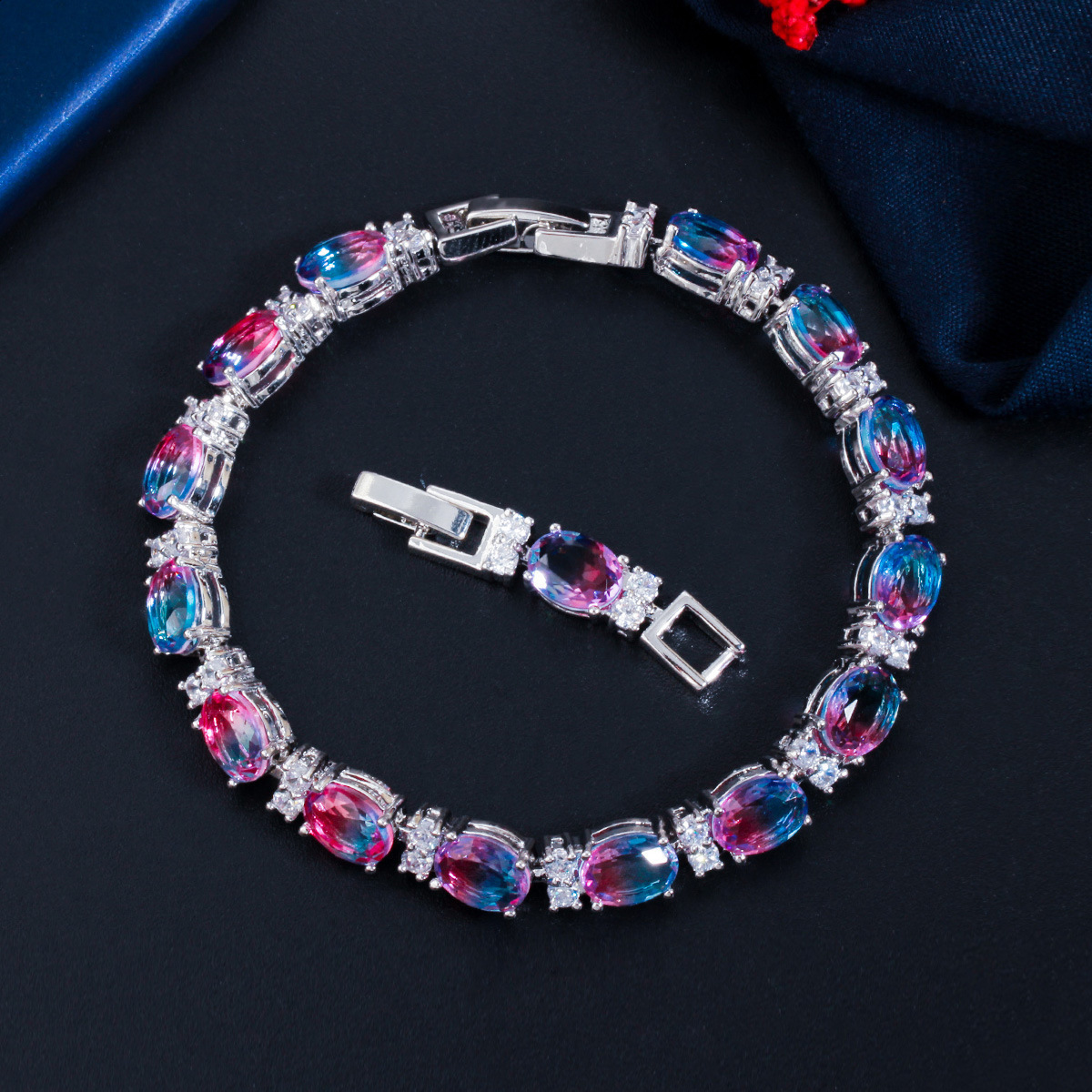 CiNily Blue White Fire Opal Stone Chain Bracelets Silver Plated Oval Fine Link Bracelet Bohemia BOHO Summer Jewelry Woman Girl 231225