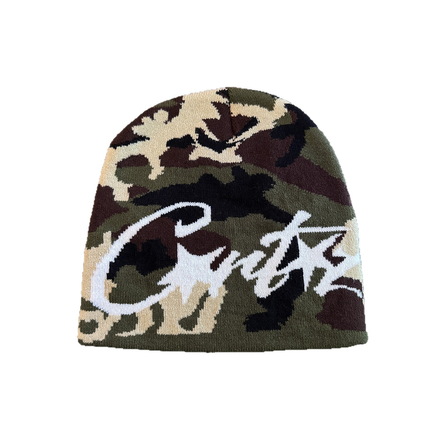 American retro letter camouflage knitted woolen hat for autumn and winter couples, street warm men and women, yuppie pullover cold hat