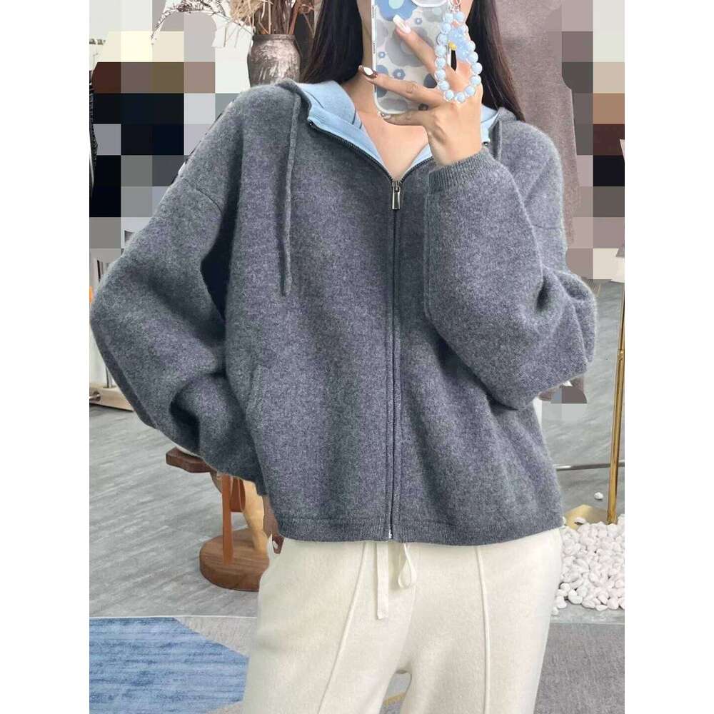 Women's Air Cashmere Cardigan Loose Padded Knit Hoodie Contrast Zipper Sweater Fall Winter Coat New Style Casual Comfortable 251020 251020