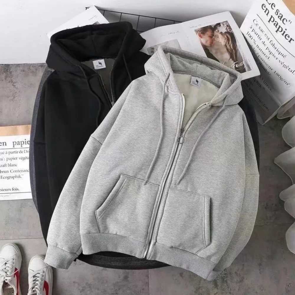 Elegant Fleece Solid Hooded Coats Fashion Women Long Sleeve 2025 New Autumn Winter Warm Hoodies Jackets Casual Y2K Sweatshirts W251020