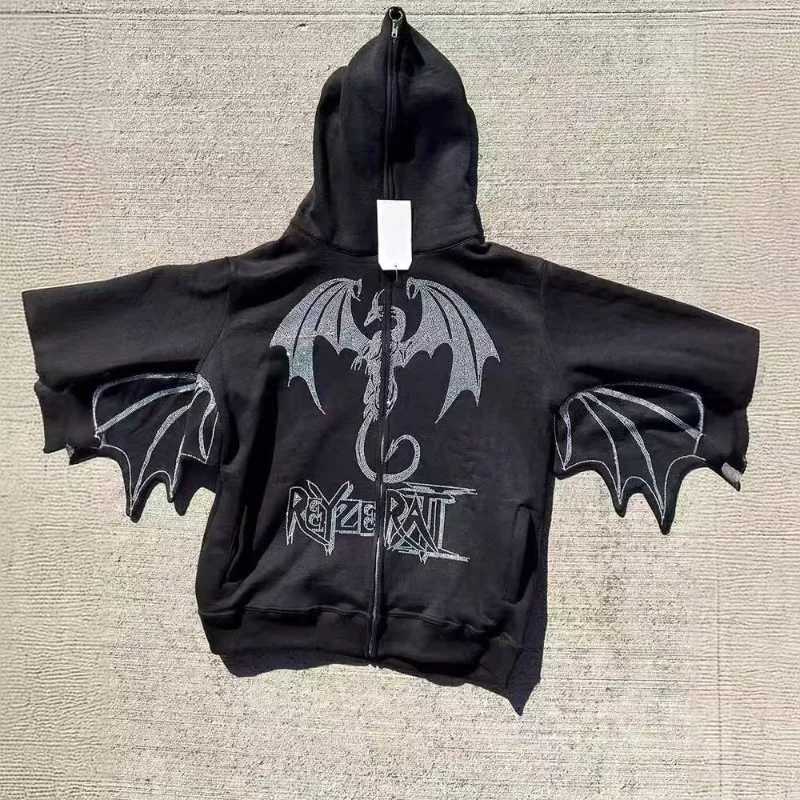 Gothic Harajuku hot wing full zipper men hoodie American high street fashion casual clothing couple trendy sportswear W251020