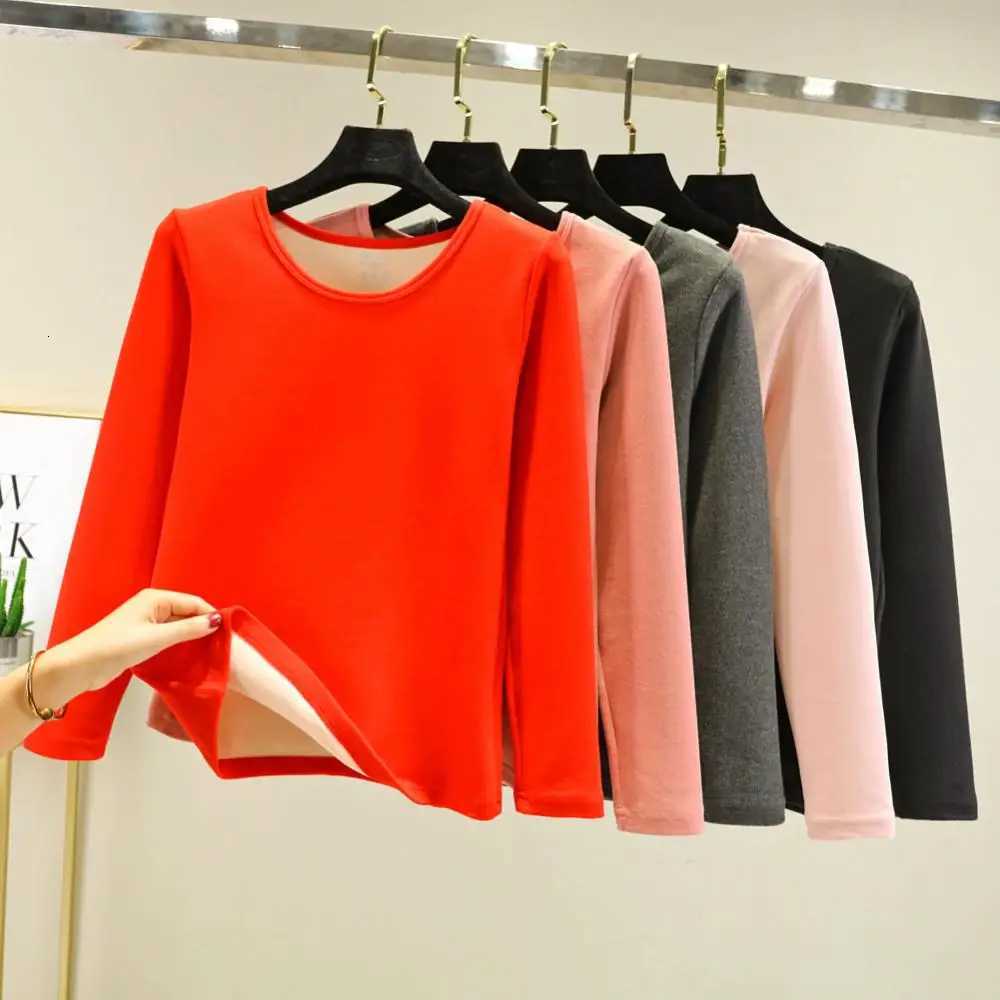 Fashion Women Thickened Bottomed Shirt Winter LongSleeved Basic Shirt Solid Color Warm Slim Thermo Lingerie Thermal UnderwearT251020