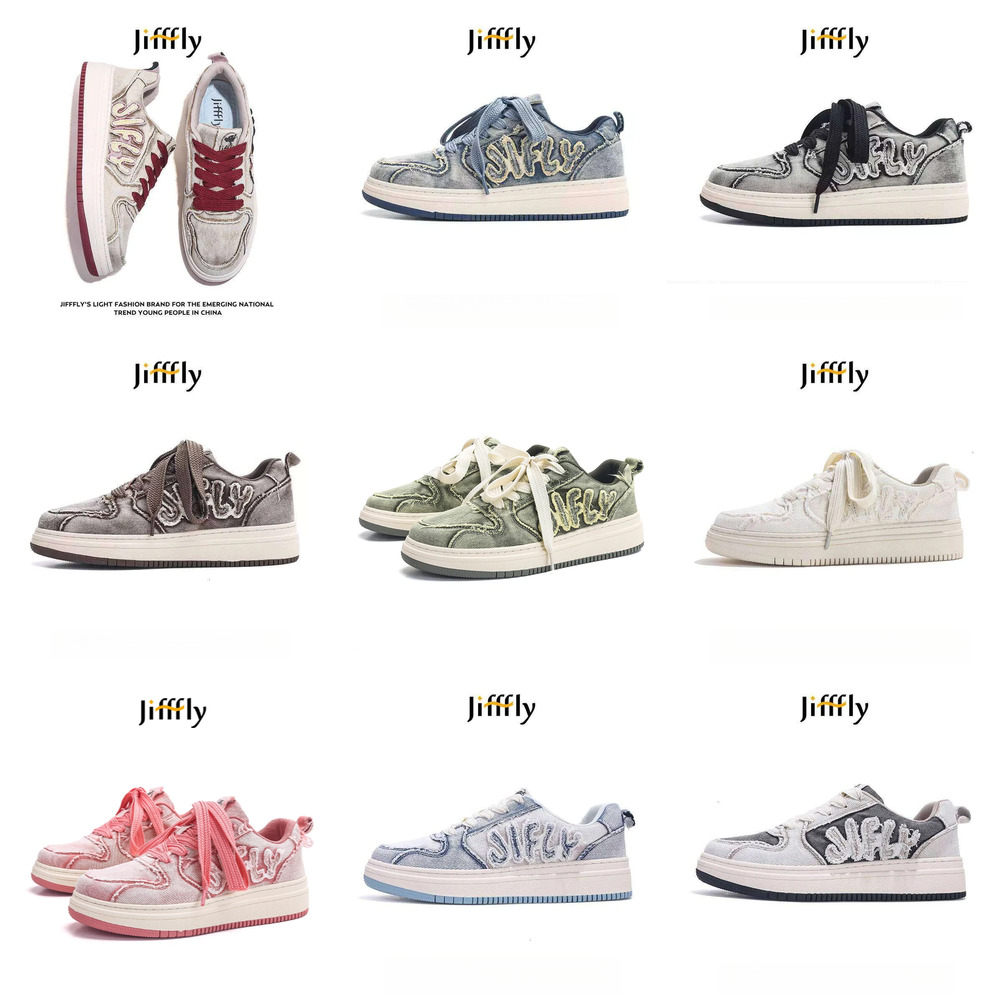 Jifffly Designer Luxury Women's Denim Sports Shoes 2025 New Summer Men's Versatile Fashionable Board Shoes, Height Increasing Student Casual