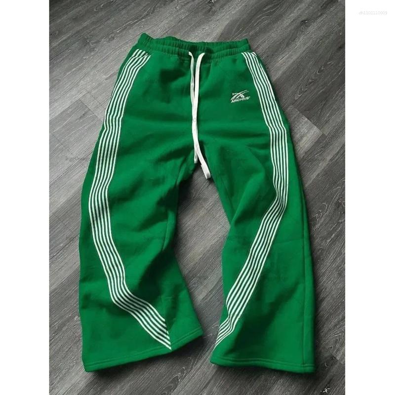 Men's Pants Sporty Style Patch Stripes Elastic Waist Wide-Leg Trousers Y2K Retro Fashionable Versatile & Loose-Fit Bottoms